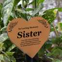 Sister Memorial Plaque Stake Grave Decoration for Cemetery Metallic Copper Heart Memorial for Sister Robust and Waterproof Temporary Grave Marker for Sister Graveyard Memorial for Sister, 5.6" wide x 10" high