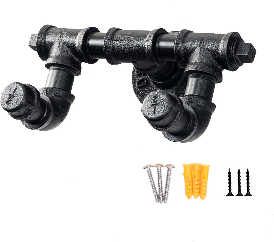 Industrial Pipe Robe Towel Rack Hooks - Rustic Iron Clothes Coat Hanger Holders with Screws HOOK-02