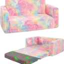 Toddler Chair Comfy, 2-in-1 Soft Toddler Couch Fold Out for Kids, Convertible Sofa to Lounger, Gift for Girls and Boys Birthday, Unicorn, Large