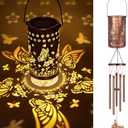 YHmall Butterfly Solar Wind Chimes for Outside, Butterfly Birthday Gifts for Women, Men, Solar Lanterns Windchimes Outdoors, Metal Wind Chime for Home Garden Outdoor Yard Decor