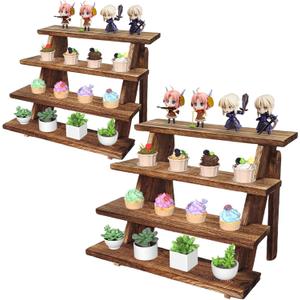 2Pcs Wooden Cupcake Stand - 4 Tier Cupcake Display Stand, Rustic Tiered Display Stand, Tool Free Installation Cupcake Stand for Birthday Party Decoration Supplies