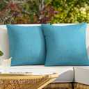 Pack of 2 Outdoor Throw Pillow Covers,Decorative Solid Line Waterproof Pillowcases Farmhouse Cushion Covers for Garden Patio Sofa Home Decoration 18x18 Inch Turquoise