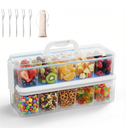 Double-Layer Portable Snack Organizer Box with 2 Ice Packs, 10-Compartment Food Storage Container, Dishwasher-Safe Chilled Snack Tray for Travel, Picnics & Outdoor Parties
