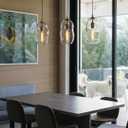 CASAMOTION Modern Pendant Lights Kitchen Island Large Gold Hanging Light Fixtures for Dining Table Blown Art Glass Clear Organic Globe Bedroom Foyer Entryway Hallway Lamp 12" Inch 1 Pack