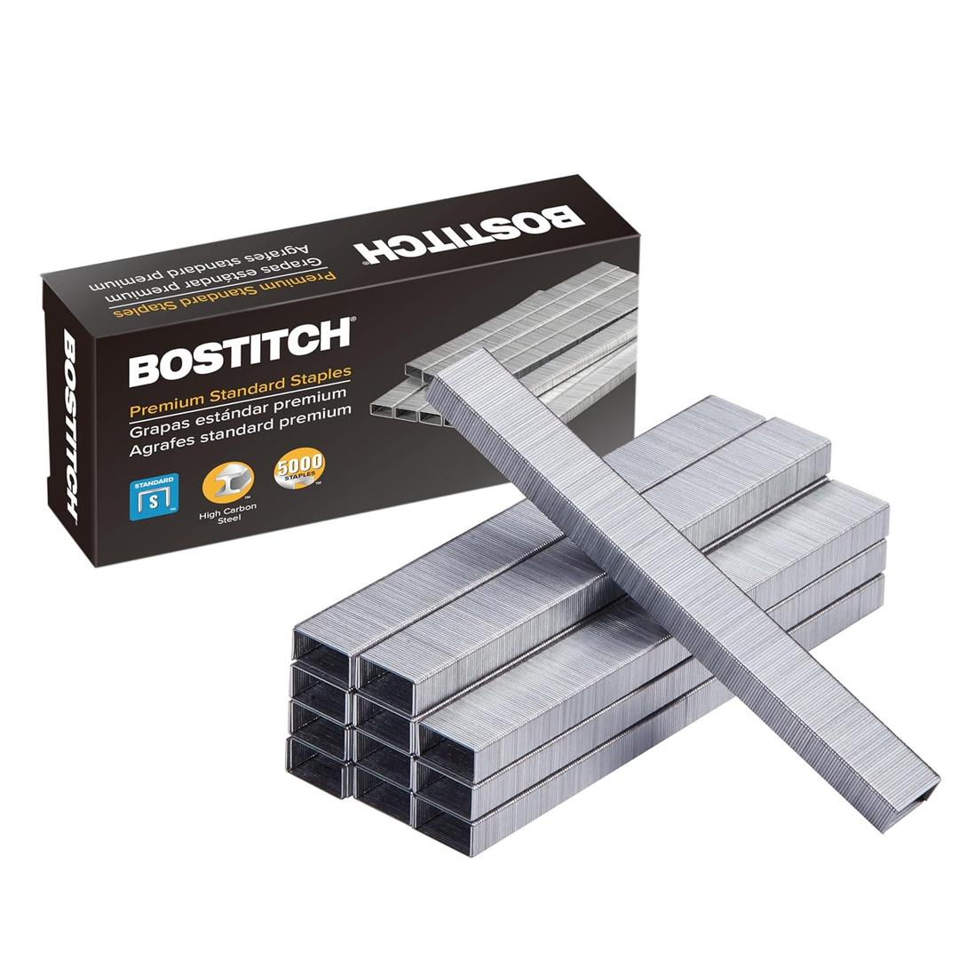 Bostitch Office Premium Standard Staples, 1/4" Full Strip, Box of 5,000 Staples (Silver)