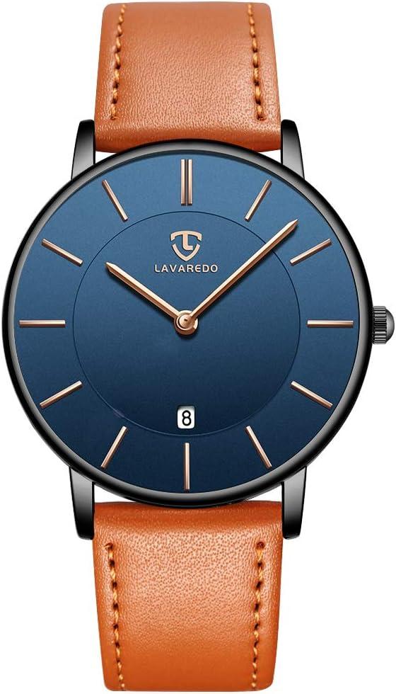 BEN NEVIS Watch, Mens Watch, Minimalist Fashion Simple Wrist Watch Analog Date with Leather Strap (01-OrangeBlue-P)