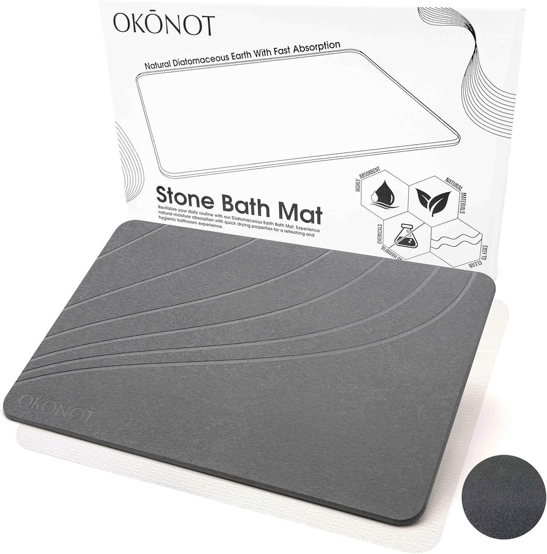 23.5 x 15 - Stone Bath Mat, Natural Diatomaceous Earth Shower Mat, Non-Slip Ultra Absorbent Fast Drying Bathroom Slip Resistant Floor Mat (Allegria, Dark Gray) 23.5 x 15 - Stone Bath Mat, Natural Diatomaceous Earth Shower Mat, Non-Slip Ultra Absorbent Fast Drying Bathroom Slip Resistant Floor Mat (Allegria, Dark Gray)