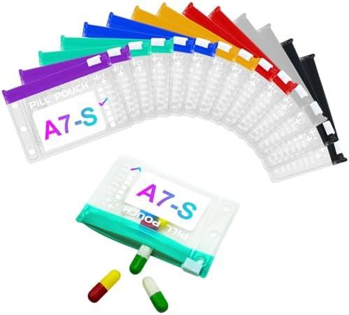 A7-S Pill Pouches Set for A7 Ring Binder, Weekly Pill Organizer 2 Times a Day, Pill Loose-Leaf Storage with Color-Coded Medicine Pouches, Reusable Travel Medicine Organizer