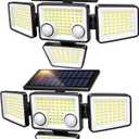 3000LM Solar Lights Outdoor with Motion Sensor,4 Head 270° Wide Angle Street Area Lights,IP65 Waterproof Security Lighting with 3 Modes(Remote,2 Pcs)