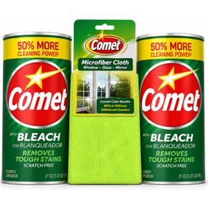Comet Powder Cleanser with Bleach, 21 oz Bottles, 2 Pack + Microfiber Cloth
