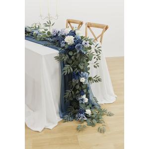 MISSPIN 9FT Eucalyptus and Willow Leaf Garland,Artificial Flowers Fake Flower Peony Rose Vine Greenery Decorative Wall Hanging Plant for Wedding Arch Door Arrangement Party Decor (Dusty Blue & Navy)