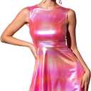 Allegra K Women's Metallic Sleeveless High Waist Club Party Disco Holographic Dress (Large)