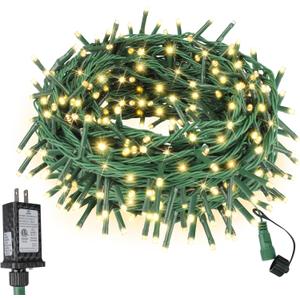 66FT 200 LED Christmas Mini Lights End-to-End Plug 8 Modes Indoor String Lights with Timer, Outdoor Indoor Twinkle Fairy Lights Christmas Tree Patio Garden Holiday Warm White (Warm White Glass Green Wire)