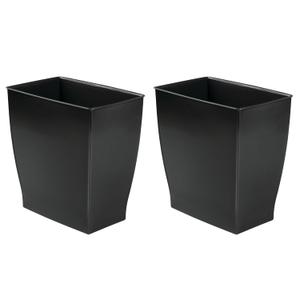 iDesign Small Plastic Bathroom Trash Can, Slim Rectangle Garbage Bin for Bedroom, Office, Dorm, 2-Pack, Black