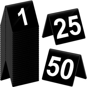 Tuanse Table Numbers 1-50 Acrylic Double Side Numbered Table Tents Restaurant Wedding Number Cards Signs for Banquets Party Wedding Reception(Black)