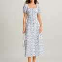 RIHOAS Womens Summer Dresses Square Neck Vintage Short Sleeve Midi Dress Casual Puff A Line Chiffon Sundress (L)
