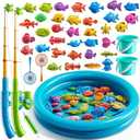 TEMI Magnet Fishing Game for Kids 4-8, Fish Toys for Kids 3-5, Bathtub Floating Fishing Pole, Water Table Pool with Rod Net, Summer Water Play Indoor and Outdoor, Gifts for Holiday for Boy and Girls