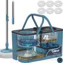 Spin Mop and Bucket, Mop Bucket with Separates Dirty and Clean Water,4-Chamber Mop and Bucket with Wringer Set for Home, Best Household Cleaning Tools with 6 Replacement Mop Heads,4X Wheel