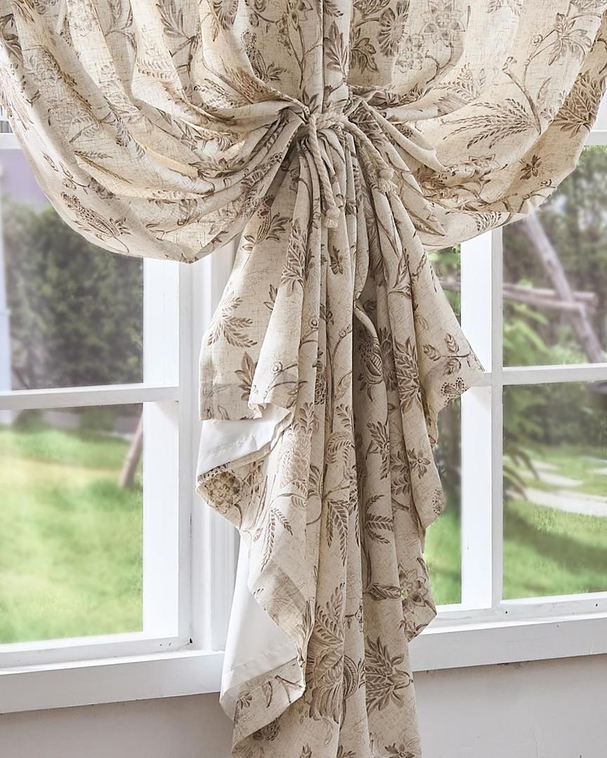 jinchan Lined Linen Floral Curtains for Living Room, 84 Inch Length Printed Flower Farmhouse Patterned French Country Back Tab Taupe Window Drapes Set Privacy Bedroom Curtains, 2 Panels