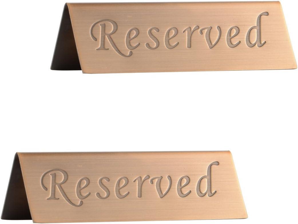 Reserved Sign - Brushed Stainless Steel Free Standing Table Top Compliance Sign - Double Sided - 4.7 By 1.6 Inch - Set of 2 - Copper