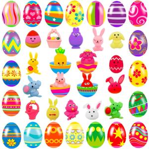 24 Pack Prefilled Easter Eggs with Squishy Toys Inside Bright Colorful Easter Eggs with Fidget Toys Great for Kids Toddlers Easter Basket Stuffers Eggs Fillers Gifts (Easter Squishy)