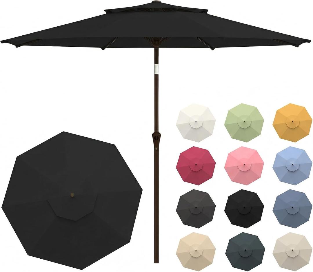 10FT Patio Umbrella, 2 Tier Outdoor Table Umbrella, Large Vented Market Umbrellas with Push Button Tilt and Crank, 8 Sturdy Ribs for Backyard, Deck, Pool, UPF50+ UV Protection