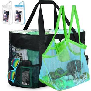 Mesh Beach Bag [Family Set] Extra Large Beach Tote Bag with Zipper Foldable Beach Toy Bag For Sand Toys & Women Vacation Essentials