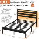 CLIBFENG 14 Inch Classic Metal Platform Bed Frame-Full Size Bed Frame with Headboard,Steel Slats Support-LED Bed Frame with USB Charging Station,Under Bed Storage,No Box Spring Needed,Noise Free