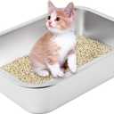 Stainless Steel Cat Litter Box with High Sides, Non-Stick Smooth Surface (15.7" L x 11.8" W x 3.9" H) for Cats & Rabbits