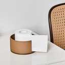 Brown Leather and Wood Textures Toilet Paper Holder Stand for Bathroom Countertop or Floating Shelves, Toilet Top Decorative Roll Organizer Mega Roll 5.5 Inches or Less, Free Standing Mega Roll Storage