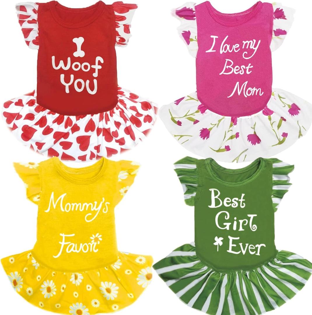 XPUDAC 4 Pieces Dog Dress Girl Clothes for Small Dogs Girl Flower Puppy Dresses for Dogs Apparel Colorful Small Dog Clothes Female (XS, 4 Flower)