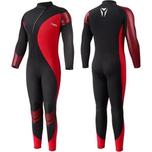 Yueta Mens Wetsuit 3mm Neoprene Full Body Diving Suit Front Zip Long Sleeve Keep Warm for Swimming Surfing Snorkeling Kayaking in Cold Water (Men's Red, XXL)