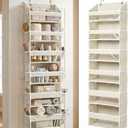 HOMELUX THEORY UPGRADED 6 Tiers Over The Door Organizer Hanging - 100D EXTRA THICK & 50lbs HUGE CAPACITY, 12 Side Mesh Pockets Over The Door Shoe Organizer, Hanging Closet Organizer (Ivory, 1pc)