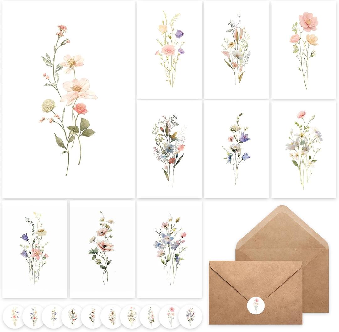 100 PACK Blank Cards with Envelopes, Blank Greeting Cards 4x6, Beautiful Blank Greeting Cards, Elegant Floral Note Cards with Peel-and-Seal Envelopes, Empty Stationary Set For All Occasions
