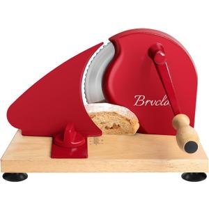 Manual Bread Slicer for Homemade Sourdough Bread, Adjustable Thickness, Evenly Slicing, Hand Crank Bread Slicer with Scale Line and Suction Cup, Sharp Blade, Suitable for Crusty Bread (Red)