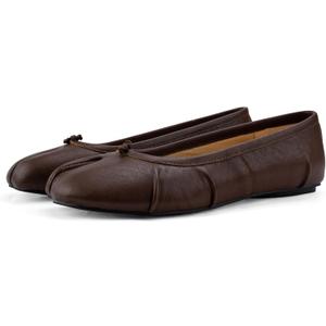 Tabi Ballet Flats for Women Dressy Casual Shoes Split Toe Wide Flats Light Weight Japanese Shoes (10, Brown)