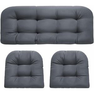 Wicker Chair Cushions, Waterproof Outdoor Loveseat Cushions for Patio Furniture, Tufted Wicker Furniture Cushions, 1 Loveseat and 2 U-Shaped Cushions, Grey