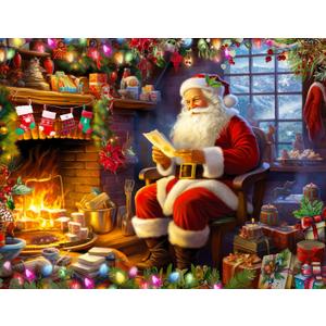 Springbok's Naughty or Nice 1000 Piece Jigsaw Puzzle is a Classic Image by Claudia McKinney of Santa Reviewing his Christmas Wish List