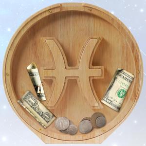 WOOD CITY Wooden Horoscope Piggy Bank for Kids Boys Girls, 10" Large Personalized Bills and Coins Bank Money Box for Toddlers, Creative Birthday Gift for Real-Money, Home Decorations (Pisces)