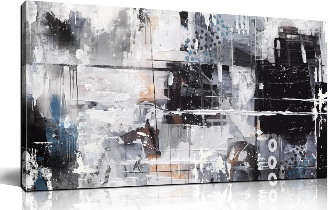 Abstract Art Wall Decor Office - Black And White Pictures Wall Art for Living Room - Modern Prints Wall Art Bedroom Size 20" x 40"