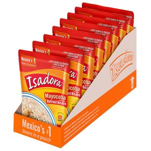 Isadora Mayocoba Refried Beans in Pouch (Pack of 8), Delicious Peruvian Refried Beans, Creamy, Buttery Texture, Microwave Food Premade Meals, Plant Based Protein for Tacos, Fajitas, Enfrijoladas,15.2 oz, BB Date Mar 2027