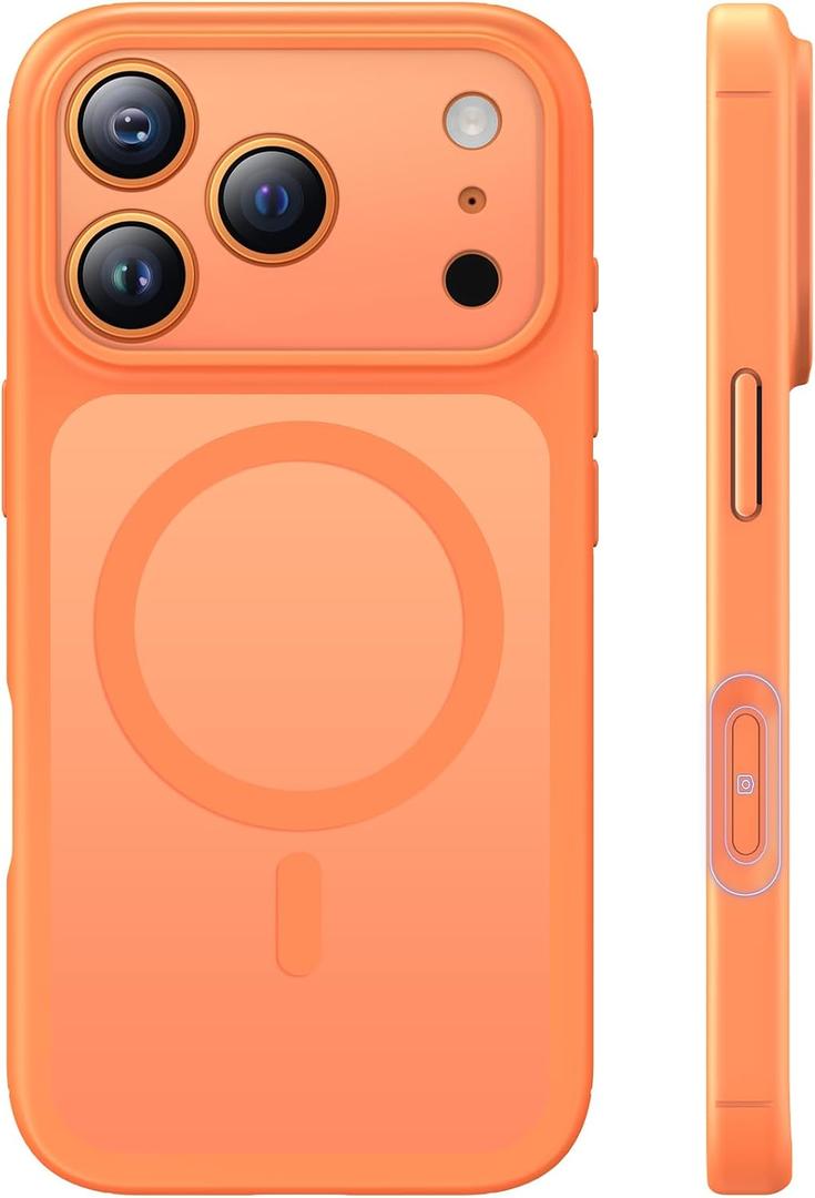 TAURI for iPhone 17 Pro Max Case, Compatible with MagSafe, (Full Camera Protection) Camera Control Cover Solid-Color Matte Magnetic 17 Pro Max Phone Case, Orange