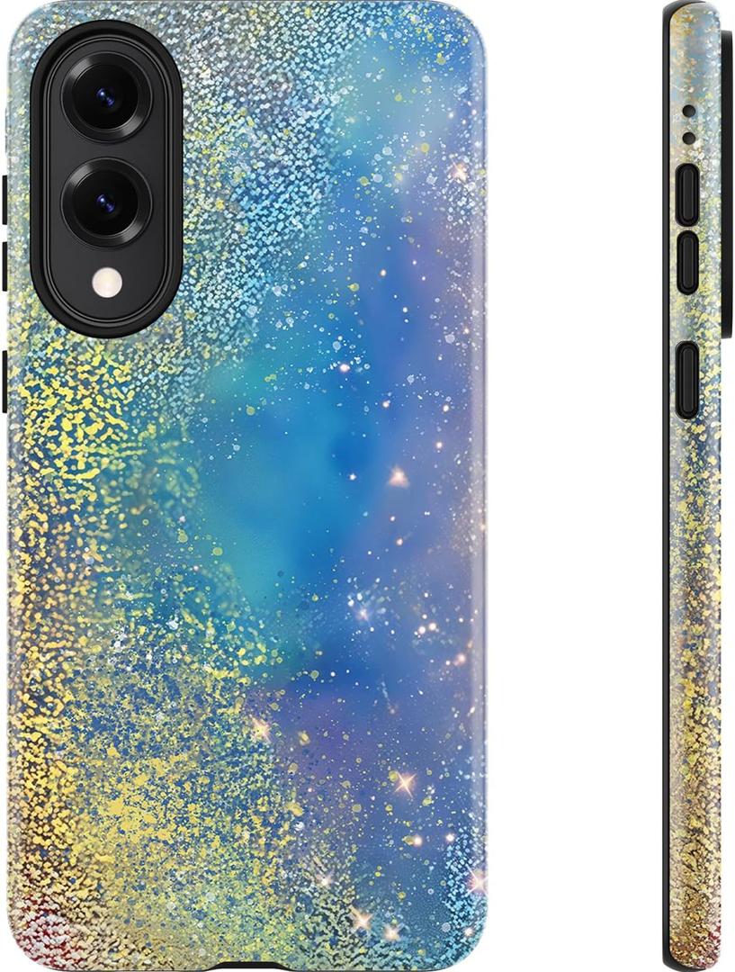 Esdot for Samsung Galaxy S25 Edge Case - Wireless Charging Compatible – Dual-Layer Soft Silicone + Hard Shell - Wildflower Design - Protective Phone Cover for Women Girls - Stellar Nebula Glimmer