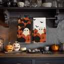 2 x Artoid Mode Black Pumpkin Ghost Halloween Bar Kitchen Towels, 12x24 Inch Quick Dry Microfiber Cloth Dish Towels for Kitchen Drying Set of 2 (Orange)