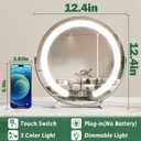 ROLOVE Vanity Mirror with Lights, 12 Inch Light Up Makeup Mirror, LED Makeup Mirror with Lights for Bedroom Tabletop, Smart Touch Control 3 Colors Dimmable, 360 Rotation, White