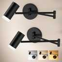 Battery Operated Wall Sconces Set of 2, Swing Arm Wall Lamp with Remote Control, Not Hardwired Led Wall Lamp Fixtures Dimmable Wall Light Decor for Bedroom Reading Living Room