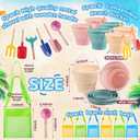 MiniInflat 18 Pcs Foldable Sand Buckets and Shovels and Mesh Bags for Kids Beach Tools Sand Toys Metal Garden Tools for Camping Gear, Travelling, Fishing Water Pail, Morandi Colors