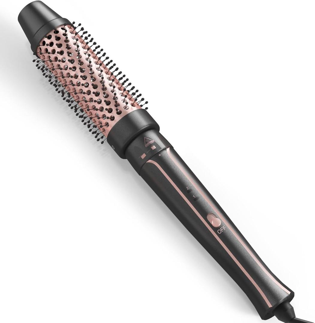 Nimmu Heated Round Brush, 1 1/2 inch Create Blowout Look & Natural Curls, Dual Voltage Ceramic Curling Iron with Detachable Brush Head, 30S Fast Heating
