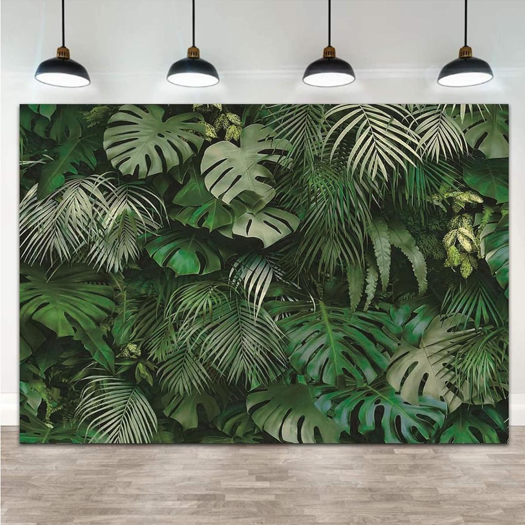 8x6ft Tropical Green Leaves Theme Photography Backdrops Wedding Bride Shower Party Decor Newborn Baby Shower Banner Photo Background Studio Shooting Props