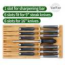 VaeFae Bamboo Knife Drawer Organizer, Knife Drawer Organizer Insert, Kitchen Drawer Knife Block for 12 Knives and a PLUS Slot for your Knife Sharpener (Without Knives)